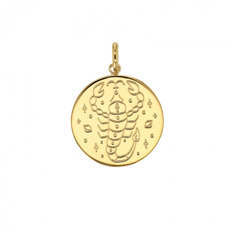 Médaille plaqué or signe astrologique gravé Scorpion