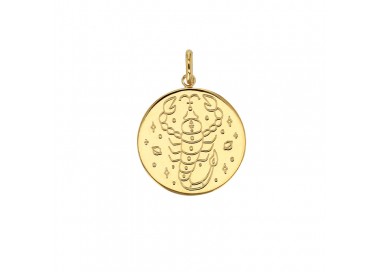 Médaille plaqué or signe astrologique gravé Scorpion
