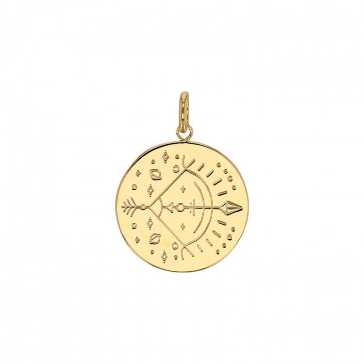 Médaille plaqué or signe astrologique gravé Sagittaire Médaille plaqué or signe astrologique gravé Sagittaire