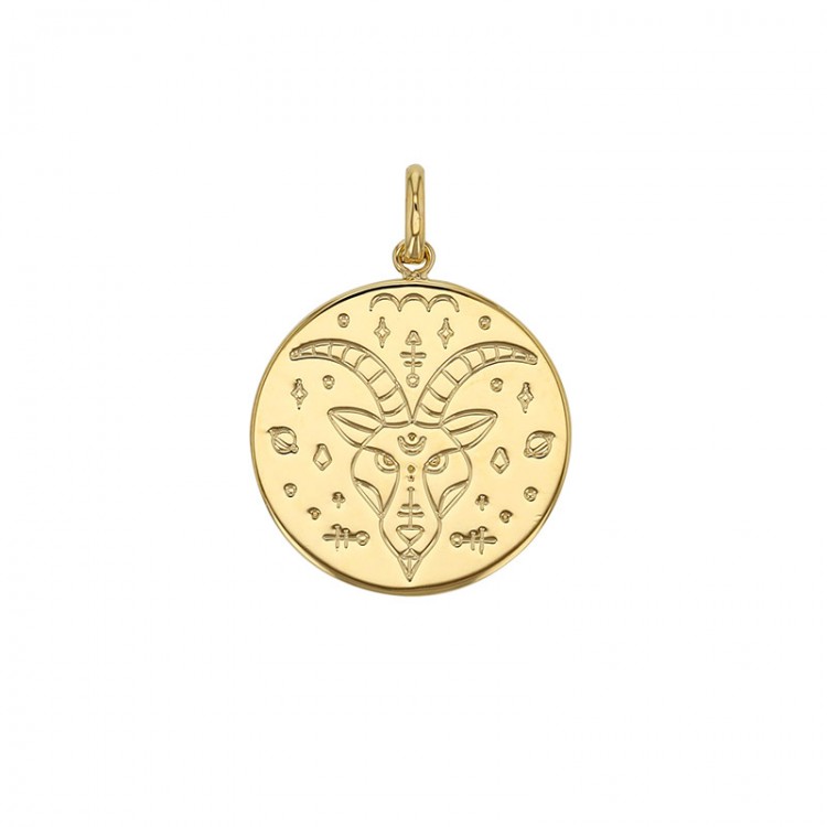 Médaille plaqué or signe astrologique gravé Capricorne Médaille plaqué or signe astrologique gravé Capricorne