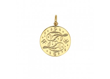 Médaille plaqué or signe astrologique gravé Poisson