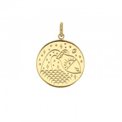 Médaille plaqué or signe astrologique gravé Verseau