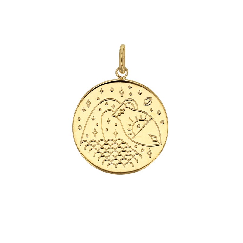 Médaille plaqué or signe astrologique gravé Verseau Médaille plaqué or signe astrologique gravé Verseau