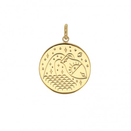 Médaille plaqué or signe astrologique gravé Verseau