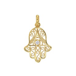 Pendentif main de Fatma plaqué or cristal d'oxyde de zirconium