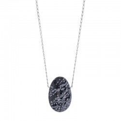 Collier Obsidienne flocon de neige, chaîne argent 925/1000 platiné