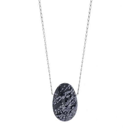Collier Obsidienne flocon de neige, chaîne argent 925/1000 platiné