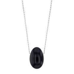 Collier Obsidienne, chaîne argent 925/1000 platiné