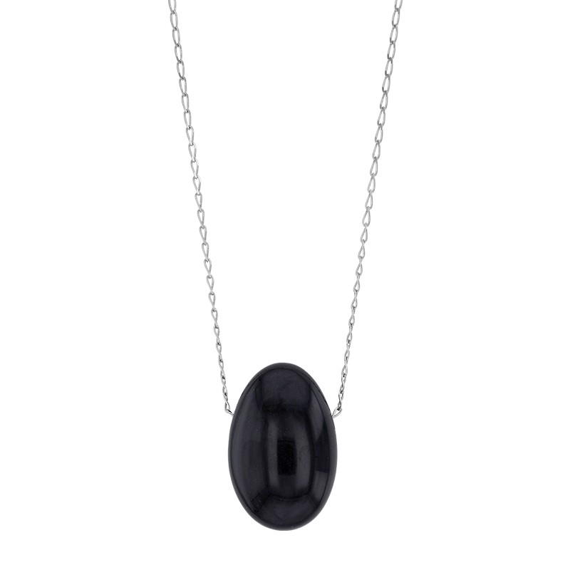 Collier Obsidienne, chaîne argent 925/1000 platiné Collier Obsidienne, chaîne argent 925/1000 platiné