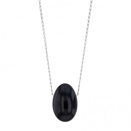 Collier Obsidienne, chaîne argent 925/1000 platiné