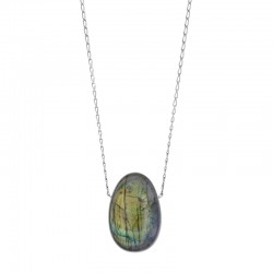 Collier Labradorite, chaîne argent 925/1000 platiné