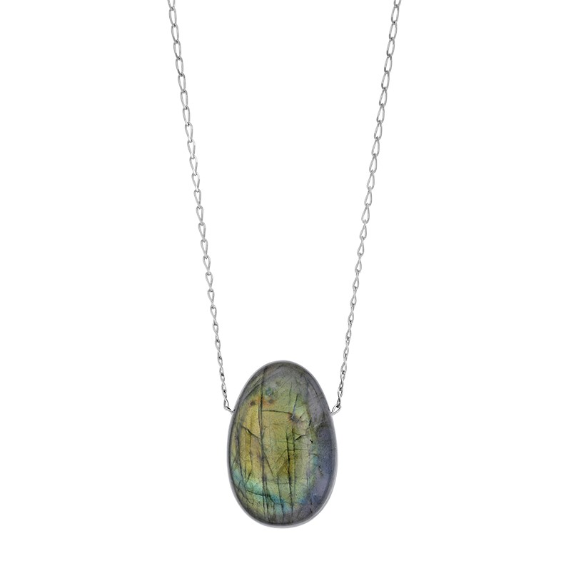 Collier Labradorite, chaîne argent 925/1000 platiné Collier Labradorite, chaîne argent 925/1000 platiné