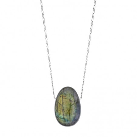 Collier Labradorite, chaîne argent 925/1000 platiné