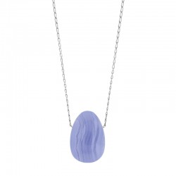 Collier Agate bleue, chaîne argent 925/1000 platiné