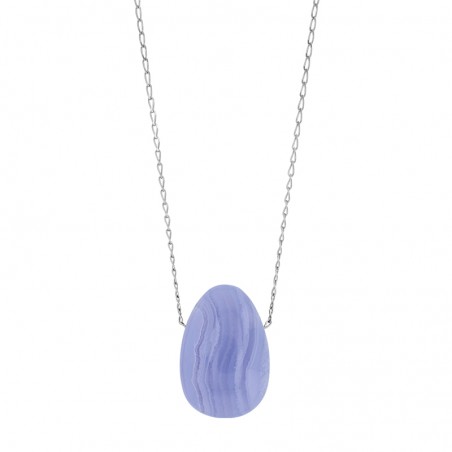 Collier Agate bleue, chaîne argent 925/1000 platiné