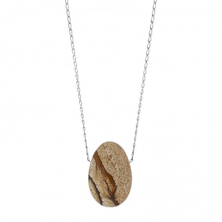 Collier Jaspe paysage, chaîne argent 925/1000 platiné