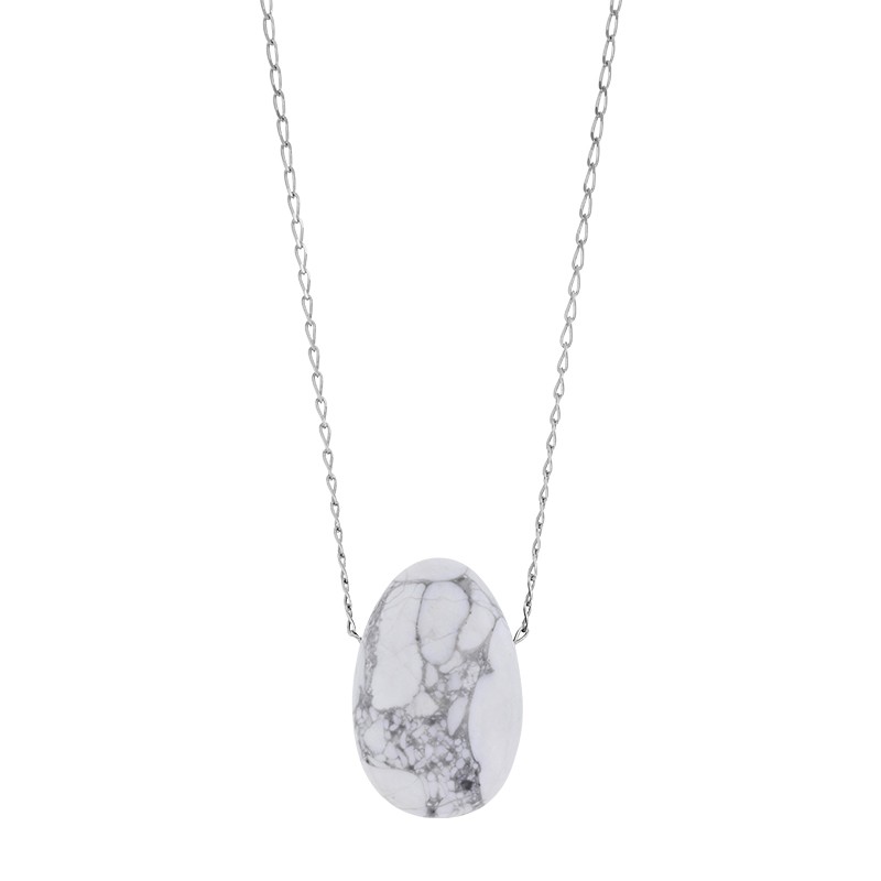 Collier Howlite, chaîne argent 925/1000 platiné Collier Howlite, chaîne argent 925/1000 platiné
