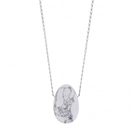 Collier Howlite, chaîne argent 925/1000 platiné