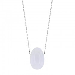 Collier Calcédoine blanche, chaîne argent 925/1000 platiné