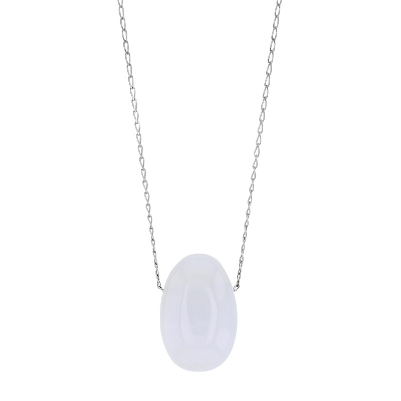Collier Calcédoine blanche, chaîne argent 925/1000 platiné Collier Calcédoine blanche, chaîne argent 925/1000 platiné