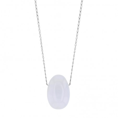 Collier Calcédoine blanche, chaîne argent 925/1000 platiné