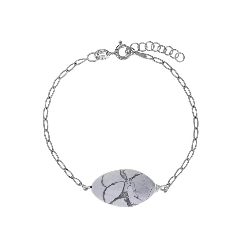 Bracelet Howlite, chaîne argent 925/1000 platiné Bracelet Howlite, chaîne argent 925/1000 platiné