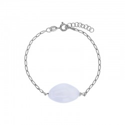 Bracelet Calcédoine blanche, chaîne argent 925/1000 platiné
