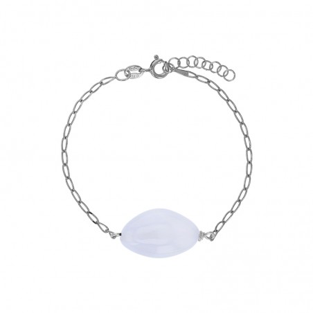 Bracelet Calcédoine blanche, chaîne argent 925/1000 platiné
