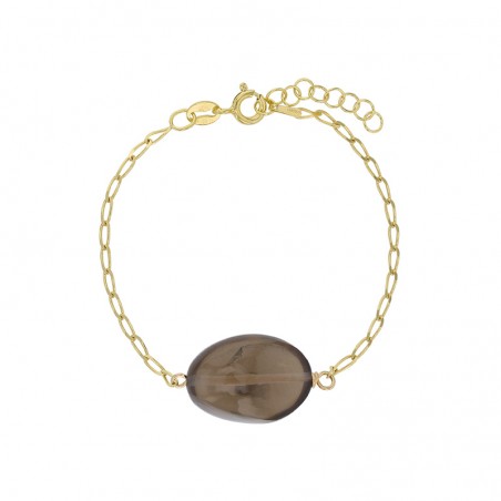 Bracelet Quartz fumé, chaîne argent 925/1000 doré