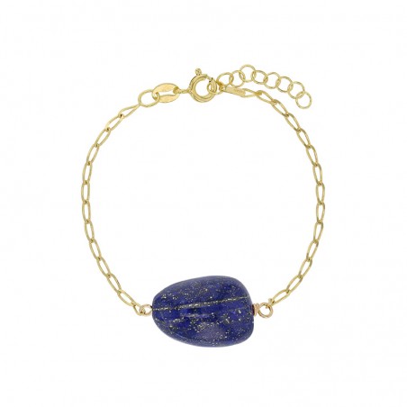Bracelet Lapis-lazuli, chaîne argent 925/1000 doré