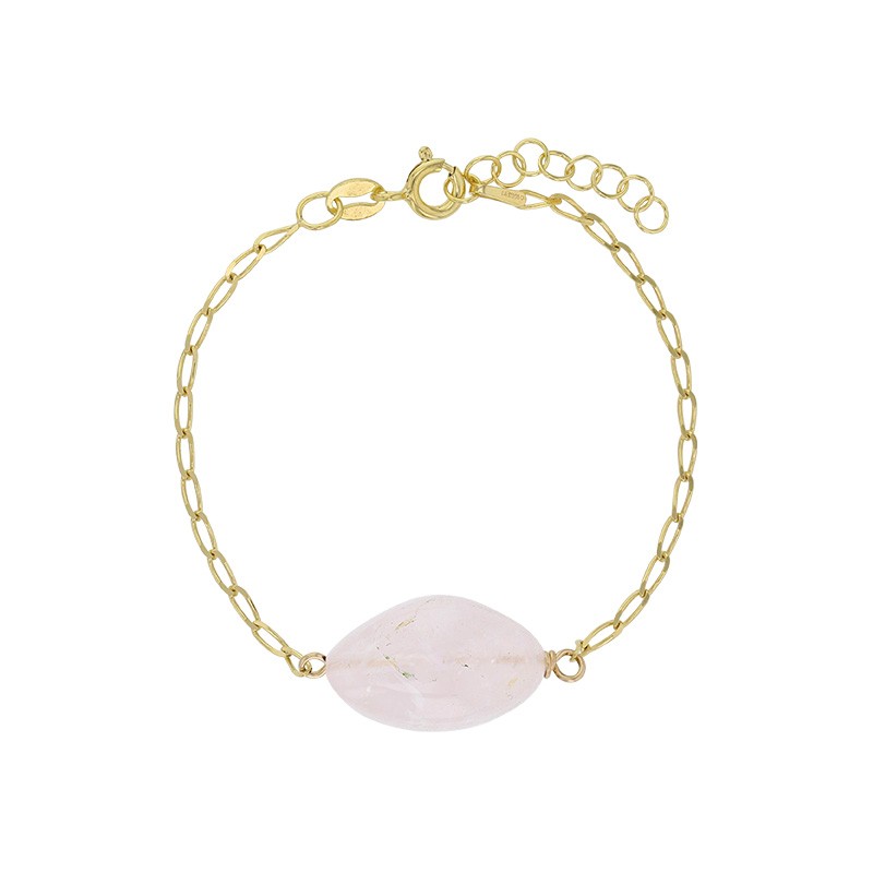 Bracelet Quartz rose, chaîne argent 925/1000 doré Bracelet Quartz rose, chaîne argent 925/1000 doré
