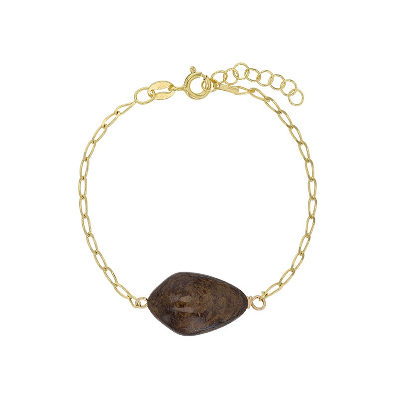 Bracelet Bronzite, chaîne argent 925/1000 doré Bracelet Bronzite, chaîne argent 925/1000 doré