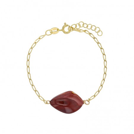 Bracelet Jaspe Mookite, chaîne argent 925/1000 doré