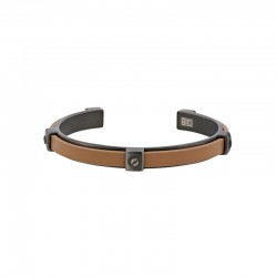 Bracelet jonc acier vieilli et cuir de bovin marron gold