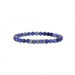 Bracelet pierre sodalite bleu et perles acier ciselé avec élastique