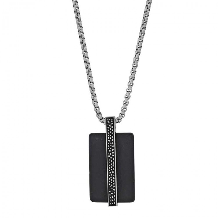 Collier en acier design "reptile" et rectangle Onyx Collier en acier design "reptile" et rectangle Onyx