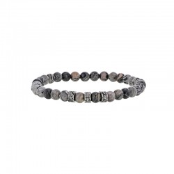 Bracelet homme pierre japse gris et perles acier ciselé avec élastique