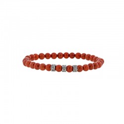 Bracelet boules Jaspe rouge et perles acier ciselé, élastique