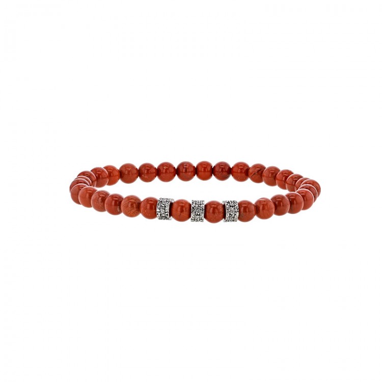 Bracelet boules Jaspe rouge et perles acier ciselé, élastique Bracelet boules Jaspe rouge et perles acier ciselé, élastique