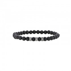 Bracelet homme pierre de lave et perles acier ciselé avec élastique