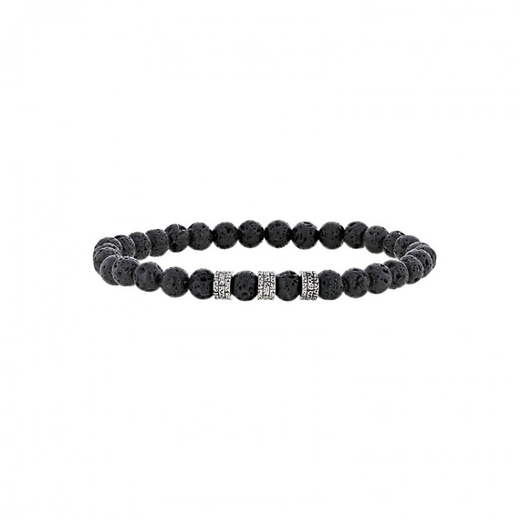 Bracelet homme pierre de lave et perles acier ciselé avec élastique Bracelet homme pierre de lave et perles acier ciselé avec élastique