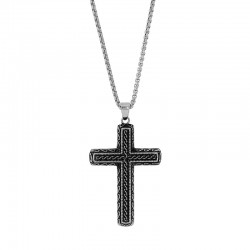 Collier homme grande croix Celtique en acier et acier noir