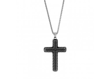 Collier homme grande croix Celtique en acier et acier noir