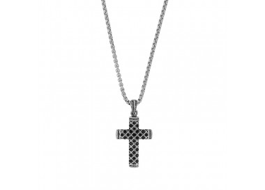 Collier homme petite croix Gothique acier avec 48 oxydes teintés noirs