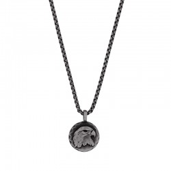 Collier homme en acier vieilli pendentif rond motif aigle