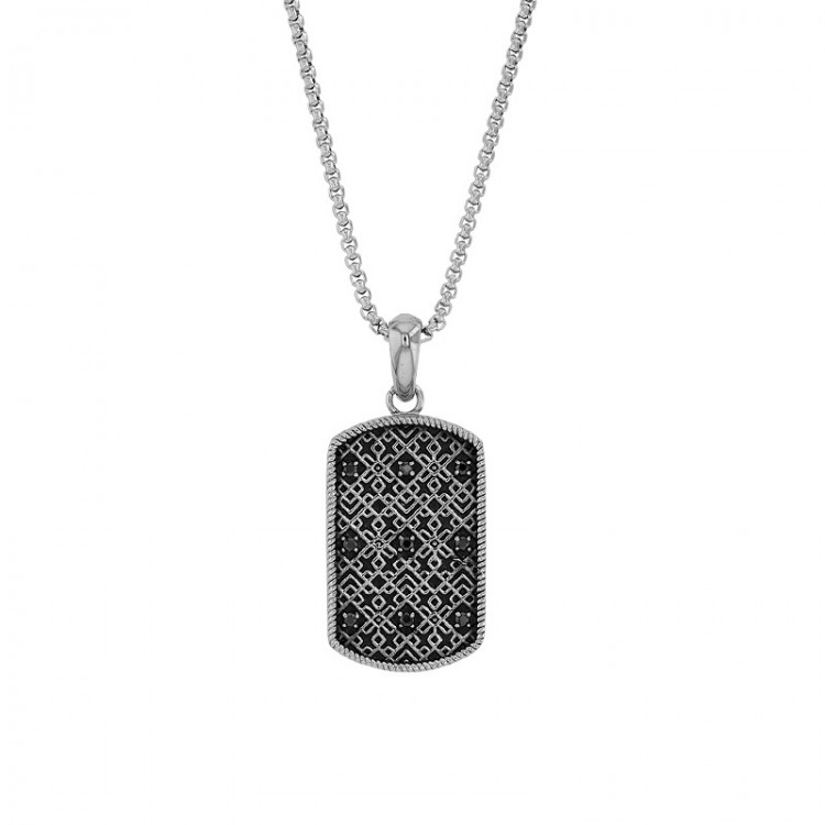 Collier acier inoxydable homme plaque baroque ornée de 9 oxydes teintés noirs Collier acier inoxydable homme plaque baroque ornée de 9 oxydes teintés noirs