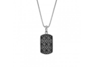 Collier acier inoxydable homme plaque baroque ornée de 9 oxydes teintés noirs