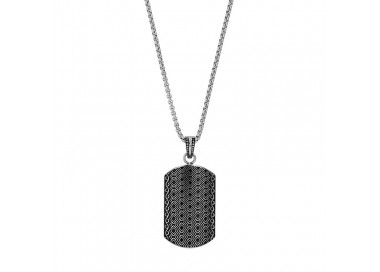 Collier homme plaque acier avec motifs en émail noir