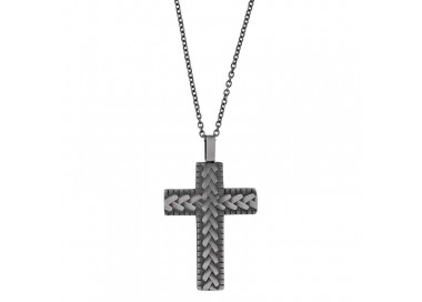 Collier grande croix avec relief en acier patiné