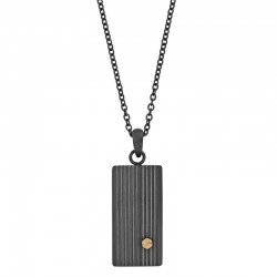 Collier acier noir forme verticale striée ornée d'un motif acier doré